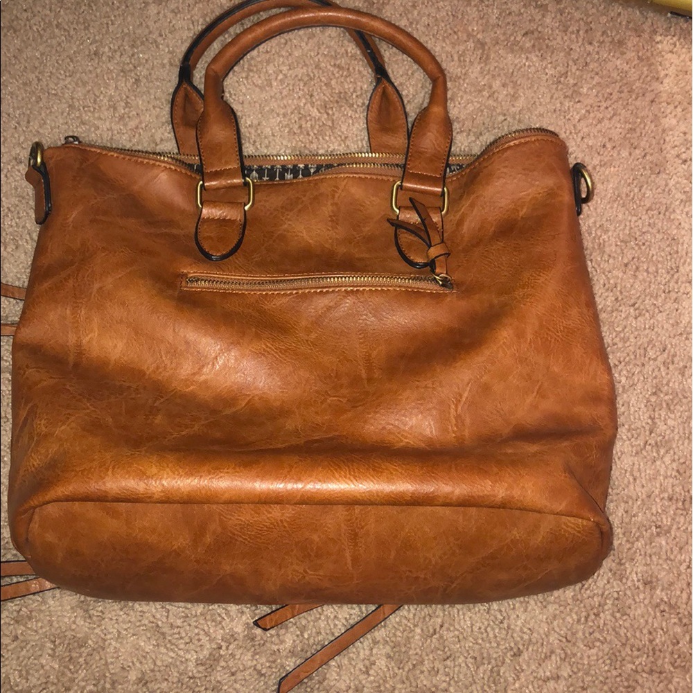Brown leather tote bag